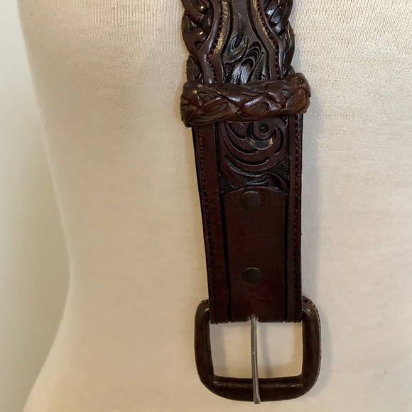 Brown Vintage Tooled/Braided Mexican Leather Belt - Picture 5 of 13